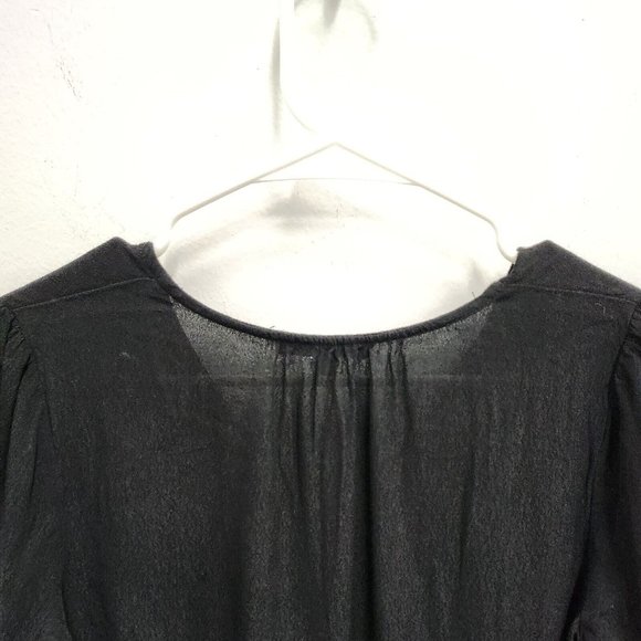 Madewell Womens Courtyard Ruffle Hem Blouse Small Black Button Front Peplum Top - Picture 9 of 9